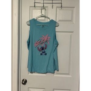 Disney Teal Tank Top with Pink Stitch Graphic